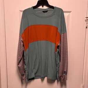 Women's Teal and Orange Long Sleeve Top